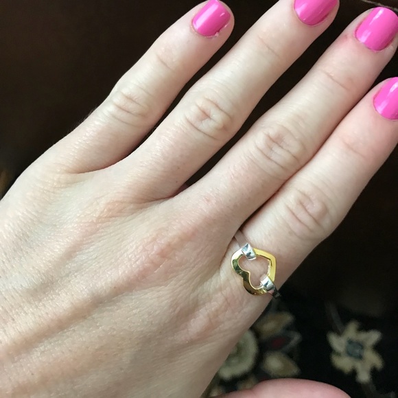 Two Tone Silver and Gold Interlocking Heart Ring - Picture 3 of 3